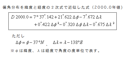 磁気偏角を求める（2000.0年値)