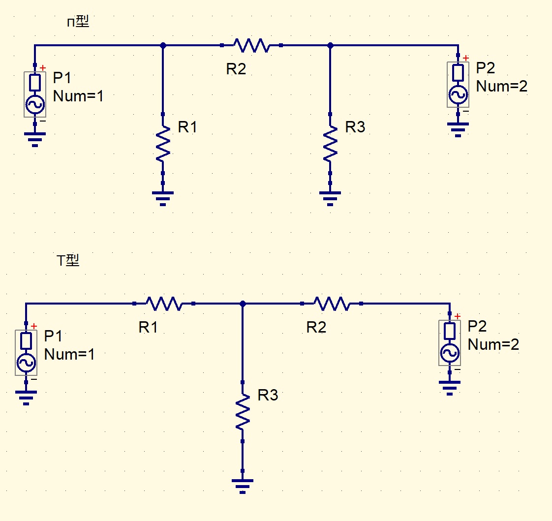π型・T型アッテネータ（インピーダンス整合）の設計