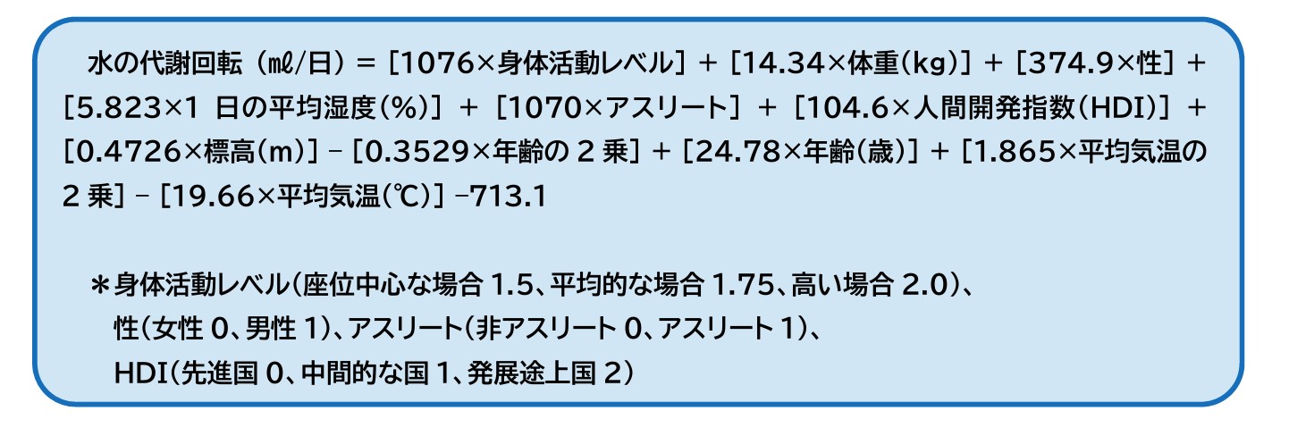 人の体の1日の水分の出入り（代謝回転量）の予測式